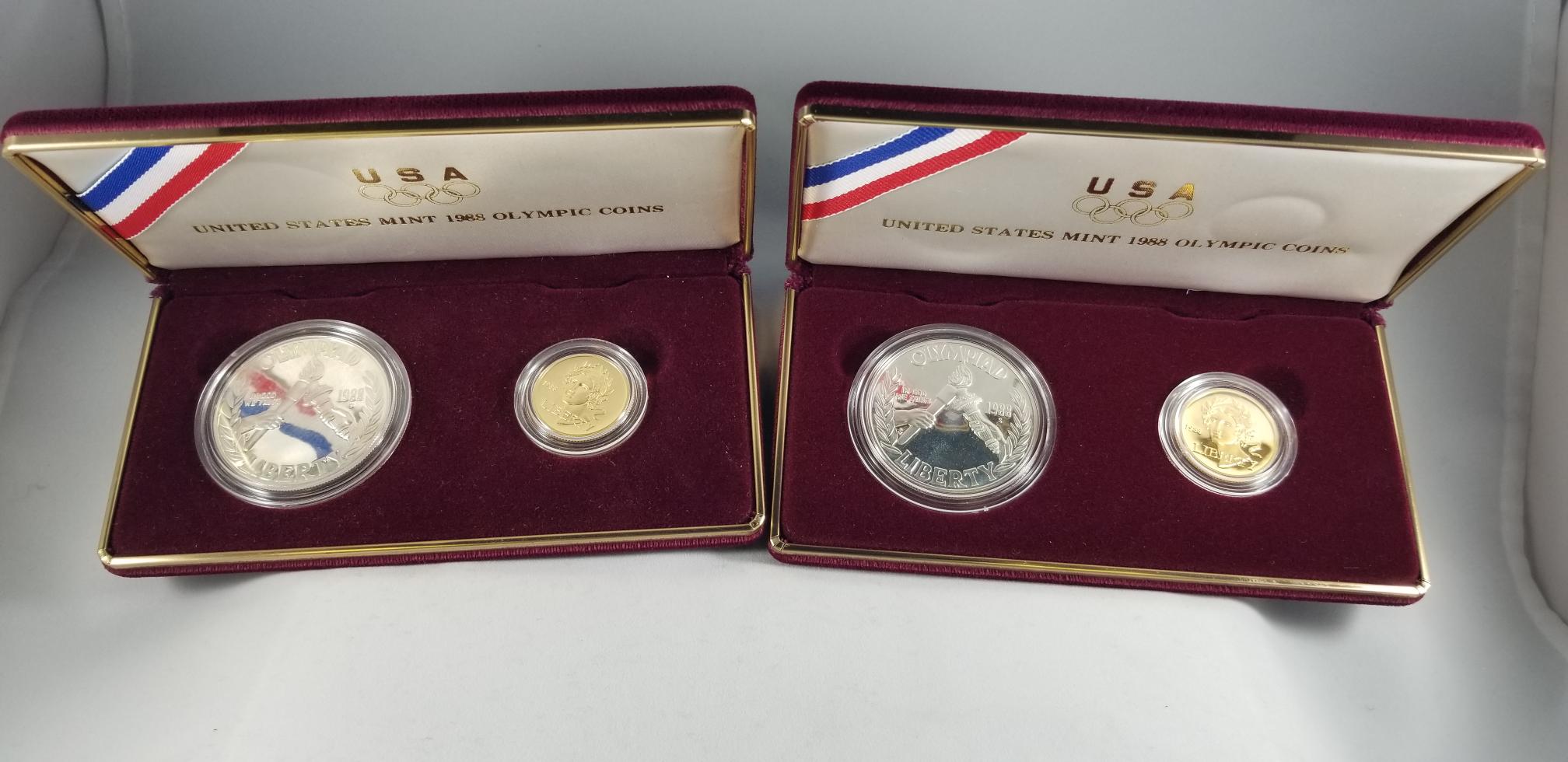 Lot 3907: 1988 Proof Gold & Silver $5 Dollar Olympic Coins 
